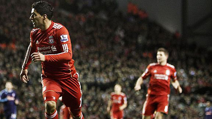 Luis Suarez Looks On after Goal Bound
