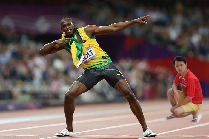 Daniel Chew giving the eye to Usain Bolt